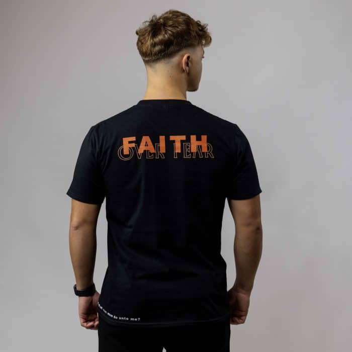 tricou Faith Over Fear negru cu portocaliu faithfit