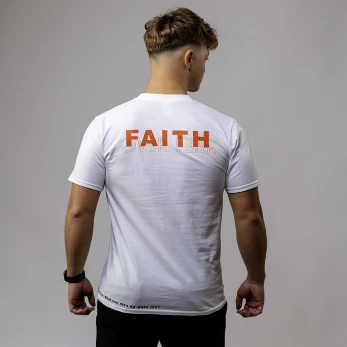 tricou Faith Over Fear alb cu portocaliu faithfit