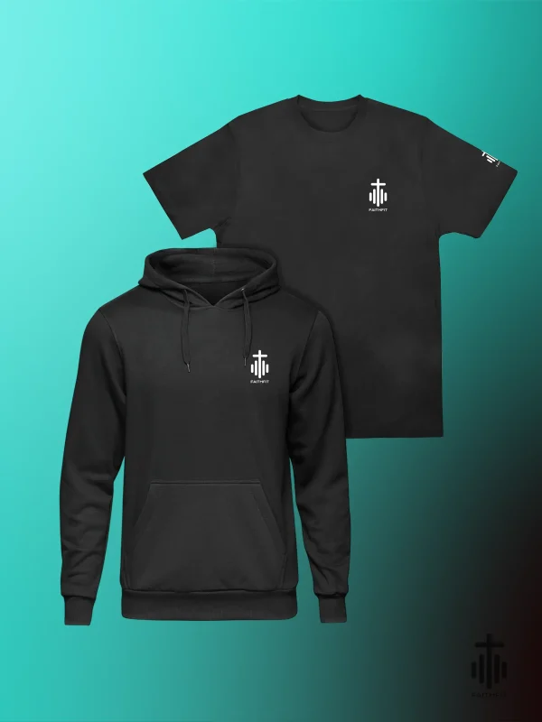 Set essentials negru tricouri cu mesaj crestin Faithfit